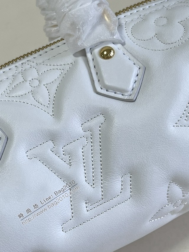 LV專櫃2023新款Papillon BB手袋 M59827白 路易威登牛皮壓花Monogram圖案手提肩背枕頭包 dn1205